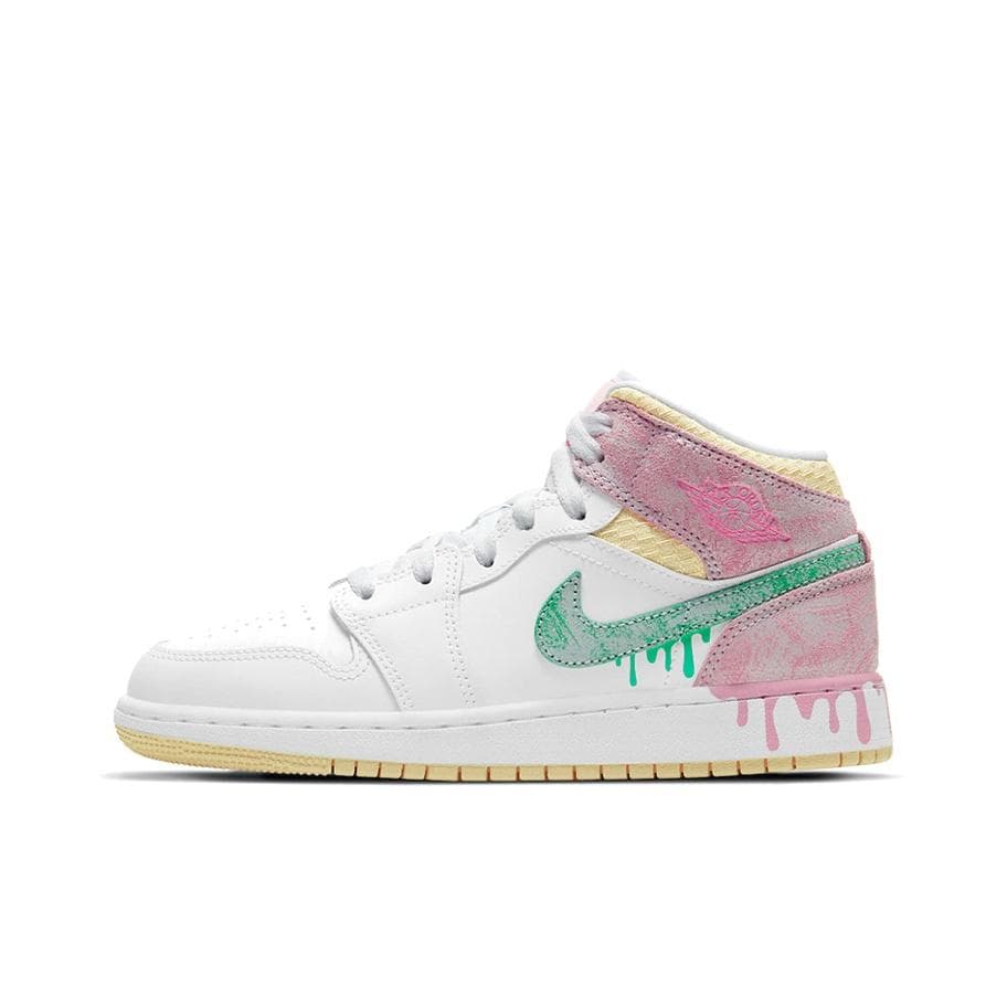 Air Jordan 1 Mid SE GS Ice Cream Kids Sneakers White Arctic-Punch Pale-Vanilla DD1666-100 cm