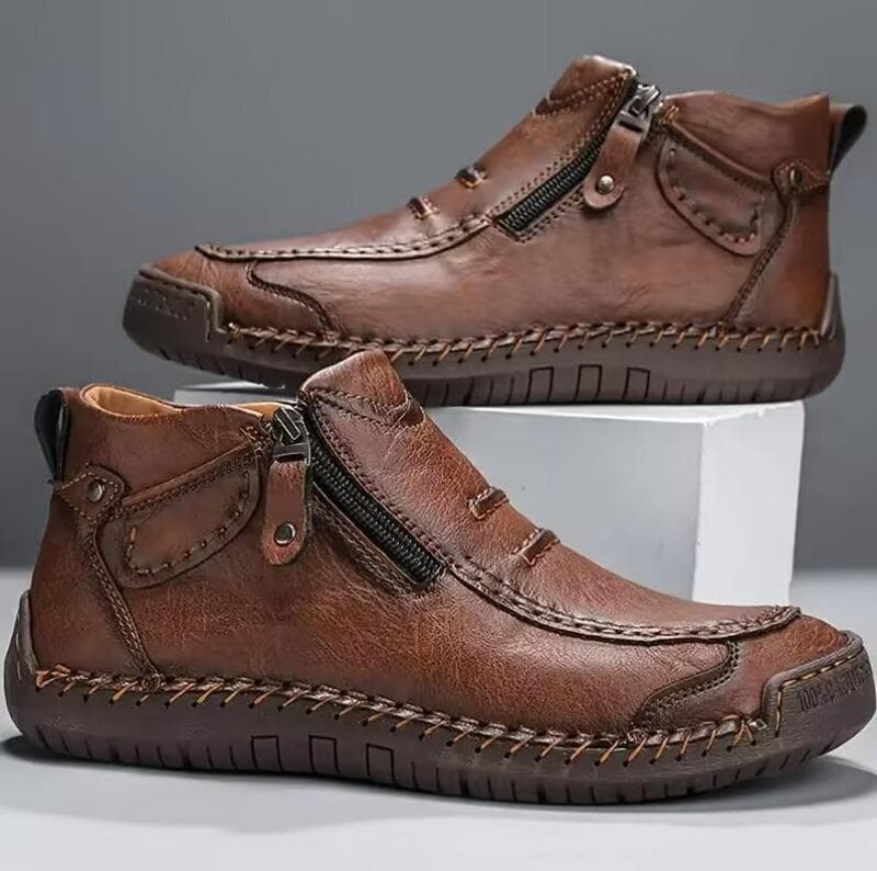 Classic Handmade Leather Boots for Men Fashion Outdoor Casual Ankle Boots Comfort Slip on Driving Shoes Men's Boots Large-size48 cm brown