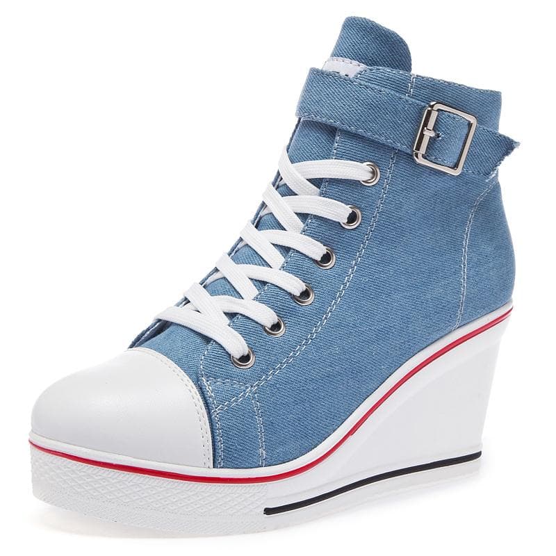Women High Top Canvas Sneakers Wedges Shoes Women's Denim Ankle Lace Up Ladies Ankle Canvas Shoes Woman size 35-43 cm