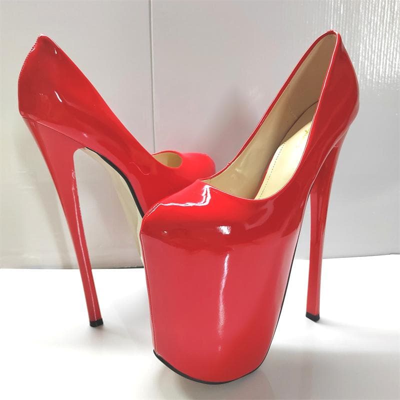 Sexy 22cm Extreme High Heels Platform Pumps Shoes Woman Patent Red Green Heeled Wedding Party Stripper Dance Shoes Large Size 50 cm black