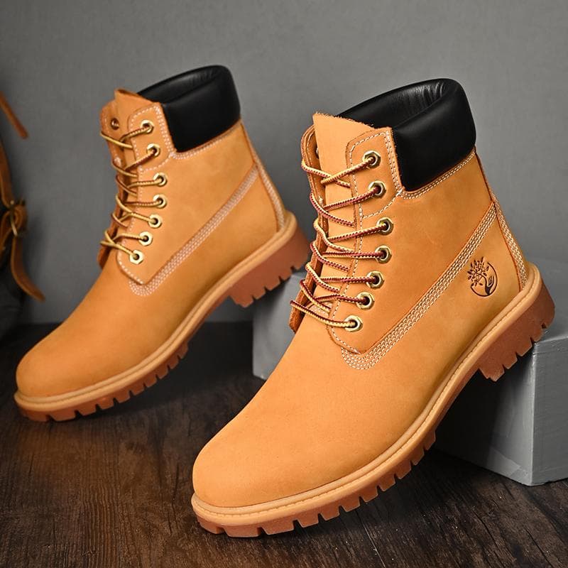 Real leather thick soled boots, new men's and women's British style yellow boots, anti slip workwear shoes leather shoes cm yellow