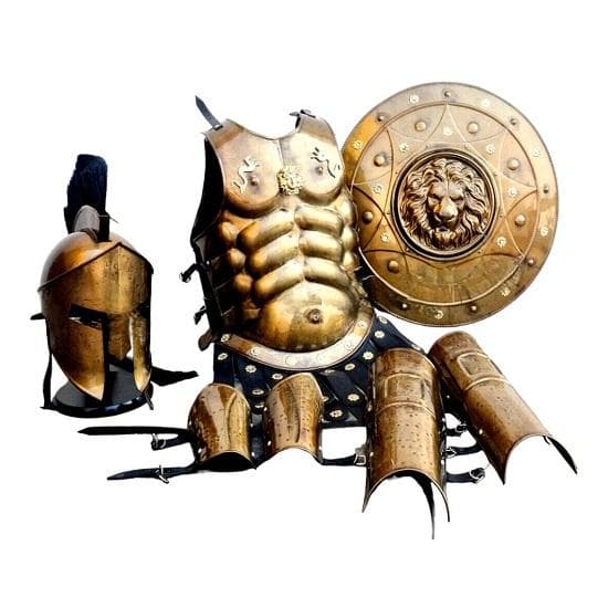 Roman Spartan Suit of Armor Muscle Set with Shield, Helmet, Arm Guard, Leg Guard - Perfect Halloween or Christmas Gift
