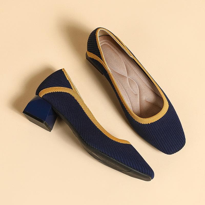 Heels for Women Knit Pump Shoes Low Heel Womens Dress Shoes Work Office Square Toe Casual Business Chunky Heels Slip on Dressy Heels for Women cm