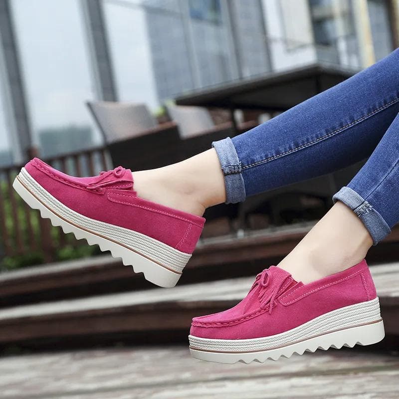 Spring Women Flats Shoes Platform Sneakers Slip On Flats Leather Suede Ladies Loafers Casual Shoes Women loafers shoes f65 cm pink