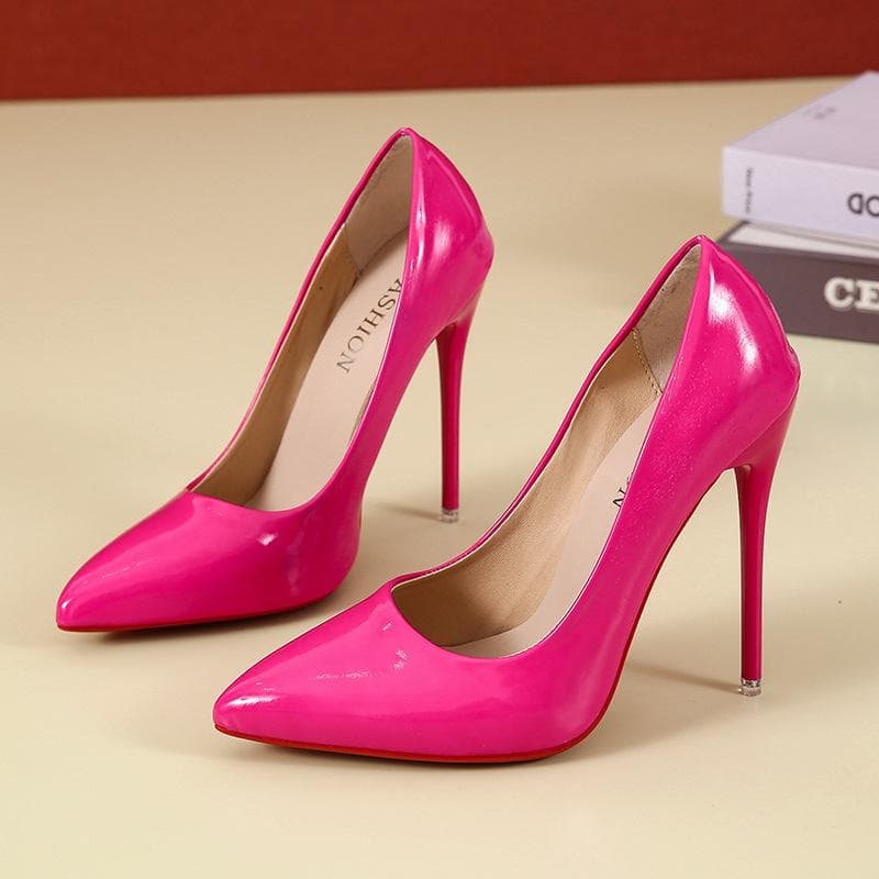 Women's Summer Plus Size Ultra High Heels Shoes Spring Casual Sharp Pointed Stiletto Solid Color Single Shoe 35-45 cm pink