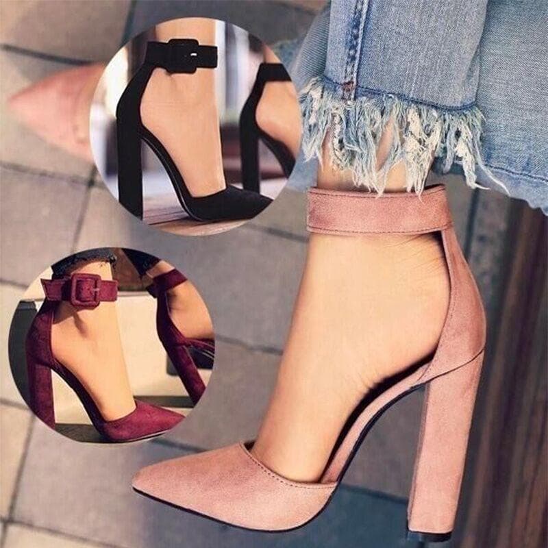 European & American Matte Pointed Toe Chunky Heel High Heels - Plus Size 8899 cm brown