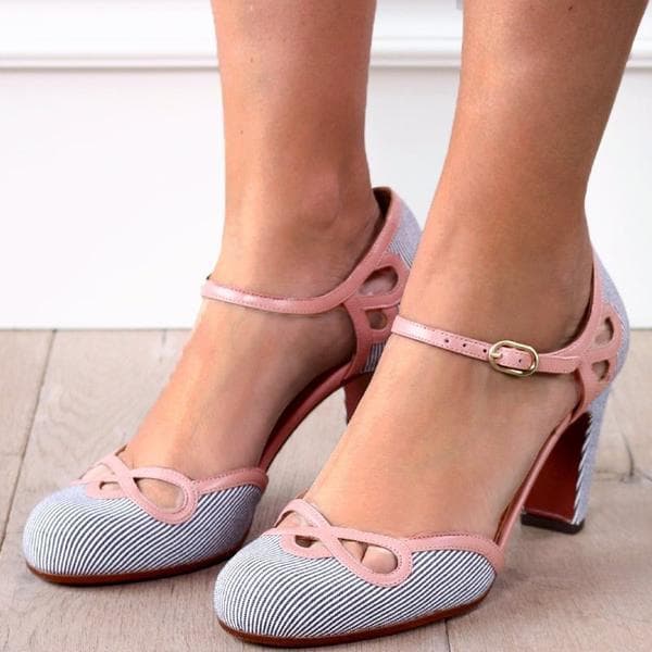 Fashion women high heels fashion summer square heel buckle strap round toe women shoes casual party wedding ladies plus size pumps cm white