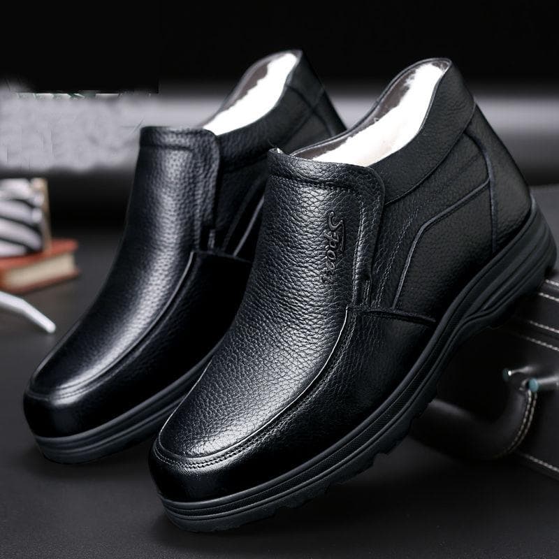 Winter Genuine Leather Men's Sheep Fur Boots British Style Warm Casual High Top Cotton Shoes Ankle Boots cm brown