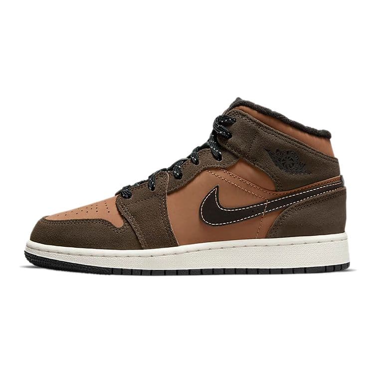 Air Jordan 1 Mid SE GS Earth Tone Kids Sneakers Brown Dark-Chocolate Crimson-Bliss DC7248-200 cm