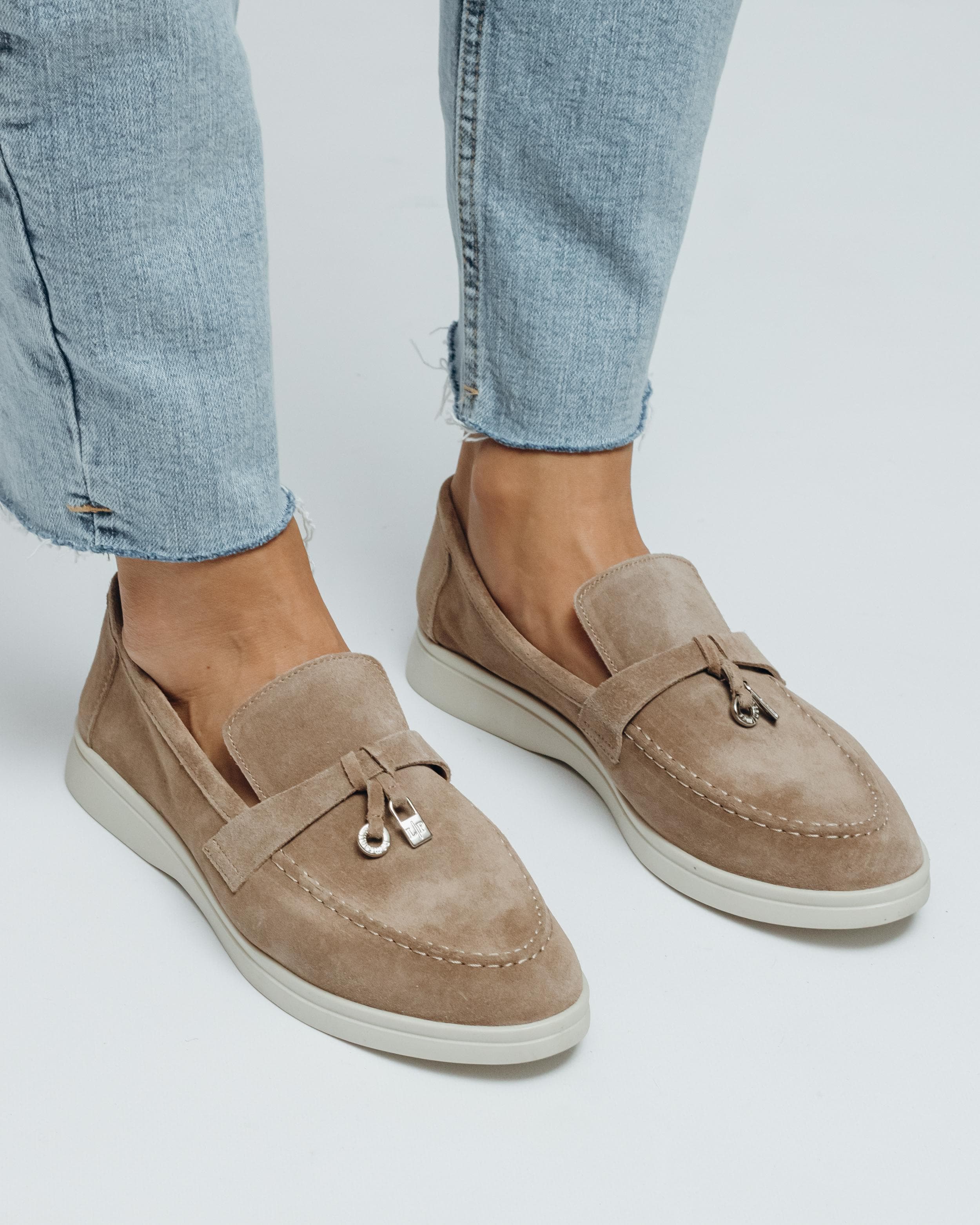 Women's loafers Lonza 3041 37 visone suede cm antique brass