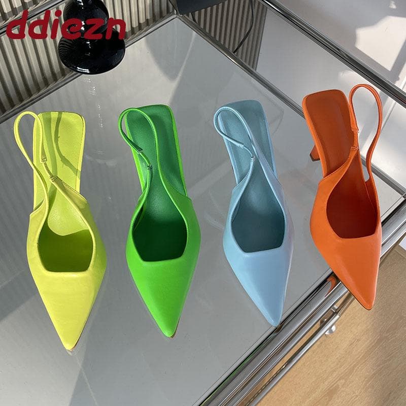 Fashion Female Slip On Footwear Elegant Women Heeled Sandals Shoes Fashion Pointed Toe Ladies High Heels Sandals Shoes Pumps Big Size 43 cm yellow