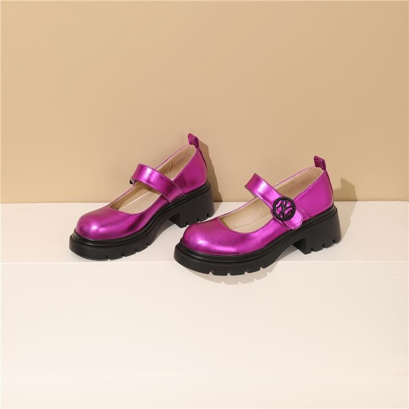 Women Mary Janes Pumps Round Toe Chunky Mid Heels Buckle Platform Glove Shoes Ladies Fashion Shoes Spring Autumn Pink 43 cm silver
