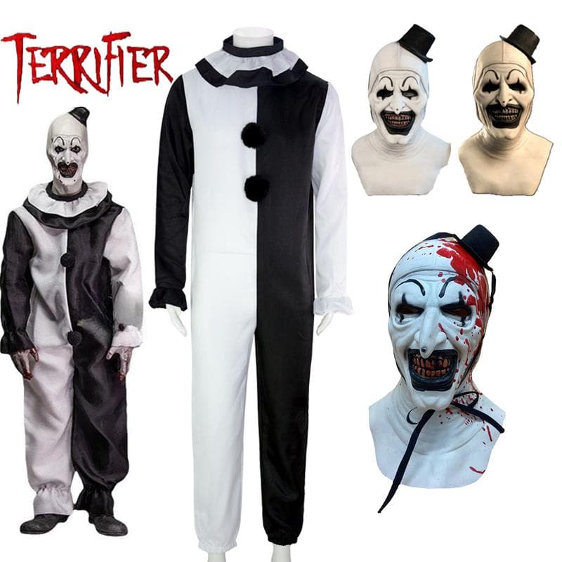 Art The Clown Cosplay Movie Terrifier 2 Art The Clown Cosplay Costume Jumpsuit Mask Halloween Costumes Mask for Men Women cm