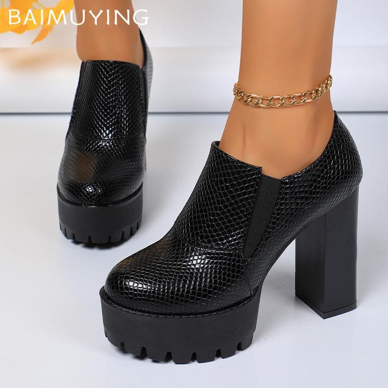 Super High Heels Women Ankle Boots Leather Platform Elegant Winter Shoes 2025 Trend Designer Chunky Pumps Gladiator Botas Mujer cm black