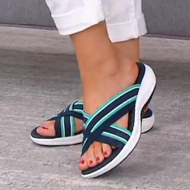 Women Cross Strap Slippers Platform Open Toe Mixed Color Wedges Female Sandals Summer Outdoor Beach Slipper Women Shoes Comfy cm blue