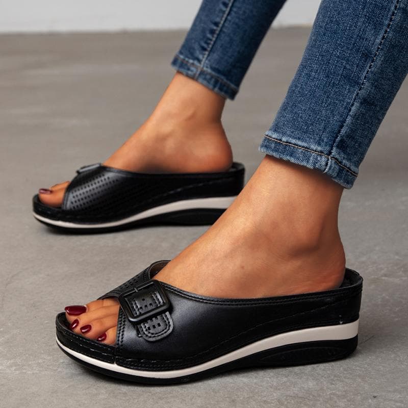 fashion Plus Size Wedges Slippers Women 2024 Summer Buckle Fish Mouth Sandals Woman Lightweight Slope Heels Beach Flip Flops for Female cm pink