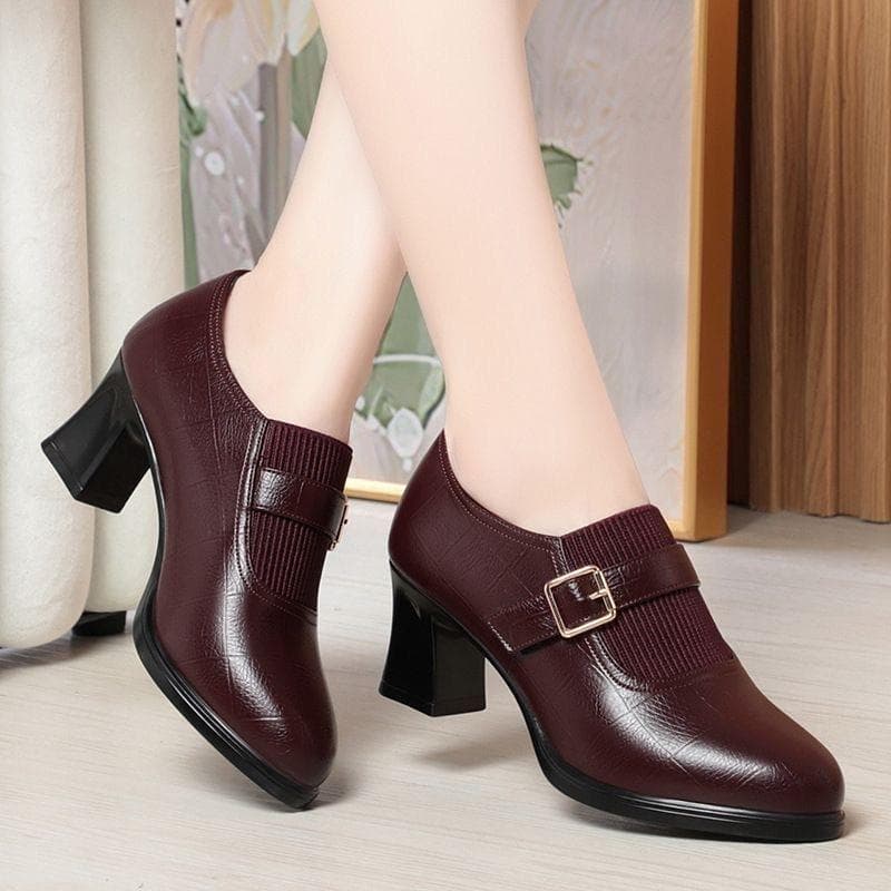 Women's Classic Pumps Soft Leather Slip On Loafers for Women,Comfortable Non Slip Flexible Sole Dress Shoes for Ladies cm burgundy