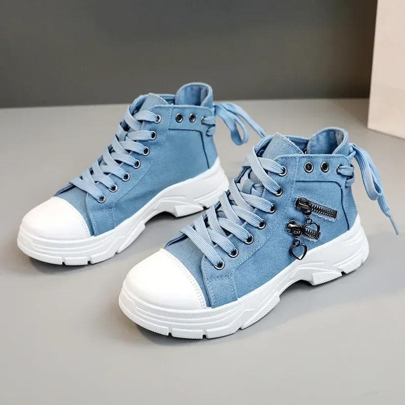 Fashion New Canvas High-top Women Shoes Breathable Denim Sneakers Women Summer Thick Bottom Heightening Sports Casual Shoes 2024 cm orange
