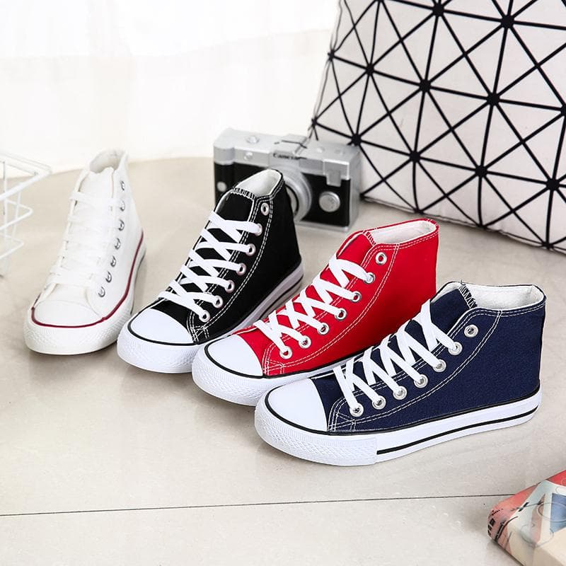 Men/women High Top Canvas Shoes Student Shoes Couple Trendy Shoes Breathable Canvas Shoes 35-44 cm blue