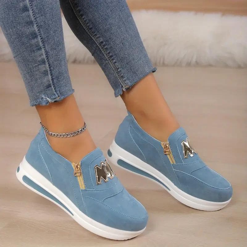Women's Casual Thick Soled Sports Shoes, Side Zipper Low Cut Running Shoes, and Casual Walking Sports Shoes cm red