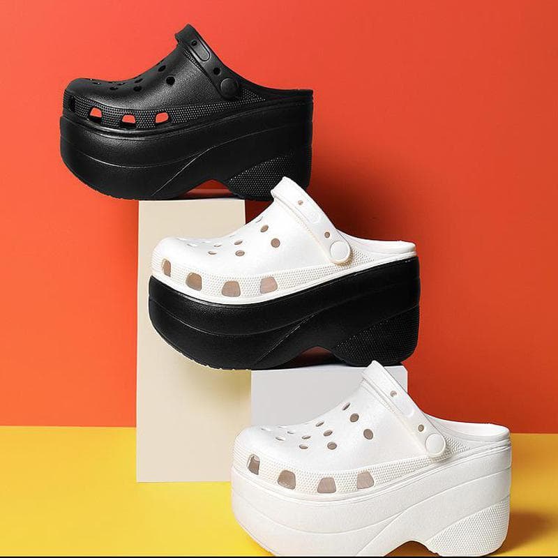 Women's Wedge Heel Thick Bottom Flip Flops Platform Slippers Outdoor Leisure Platform Height Increasing Sandals cm black