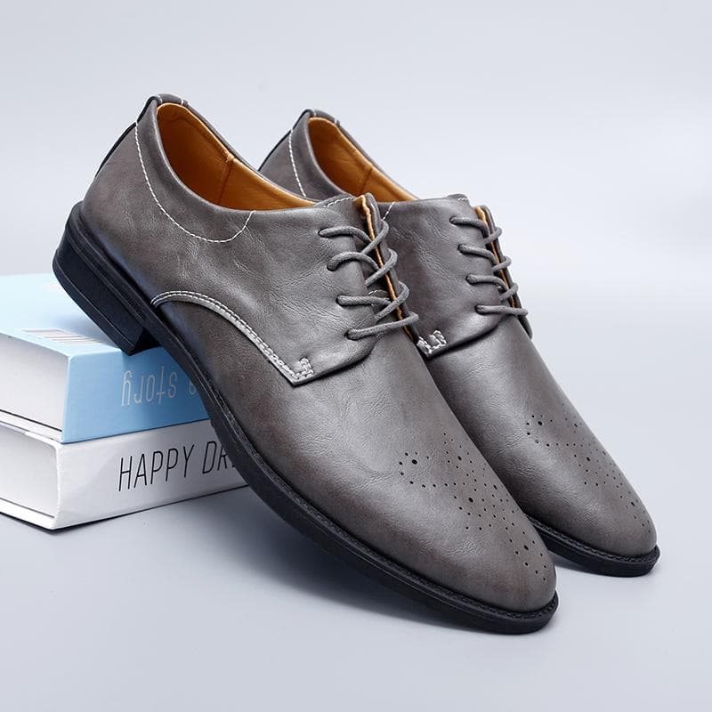 Genuine Leather Casual Shoes Classic Men's Oxford Shoes Leisure Walk Men Formal Dress Footwear New Versatile Male Business Shoes cm gray