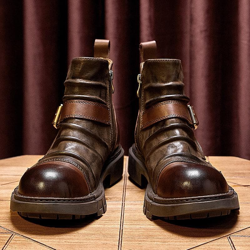 Handmade Punk Motorcycle Boots Men'S Leather Chelsea Boots British Martin Boots Cowhide Tooling Boots cm brown