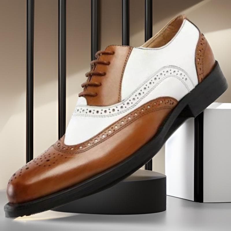 Men's Brogue Leather Shoes: Large Size, Color-Block, Trendy Formal Footwear cm white/black
