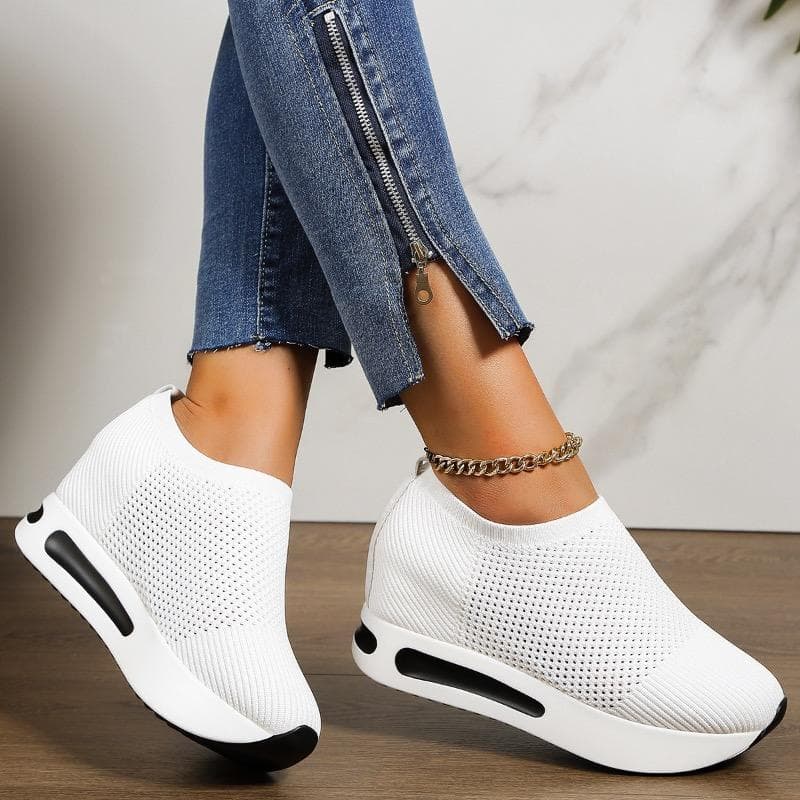Women's Shoes Fashion Wedges Vulcanized Shoes Mesh Breathable Casual Shoes for Women Platform Sneakers Loafers Zapatillas Mujer cm white