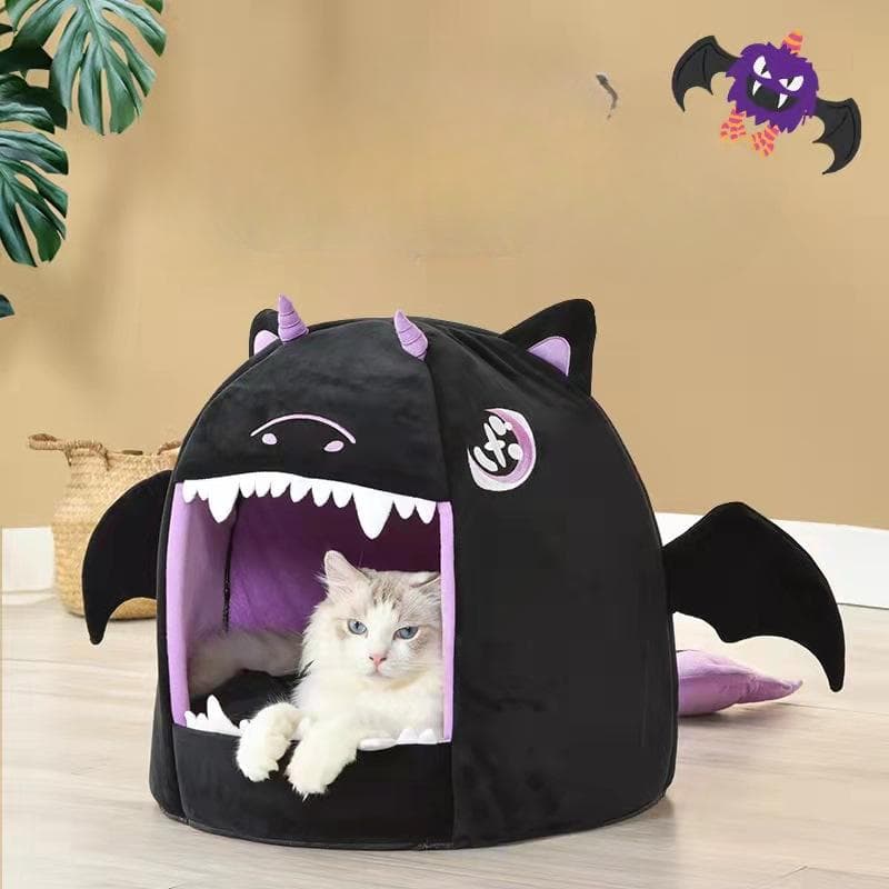 Cartoon Little Devil Pet Nest Semi-enclosed House Cat House Cattery Removable and Washable Dog House Summer Cool Nest Cat Bed