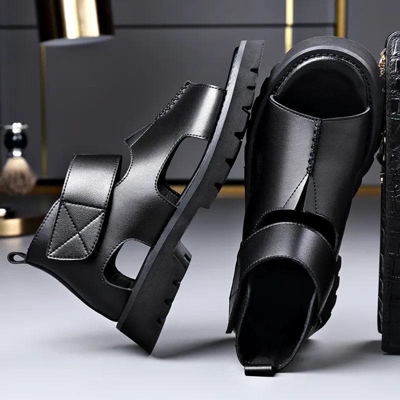 Summer Men's High-Top Leather Sandals - Trendy, Breathable, Plus Size cm