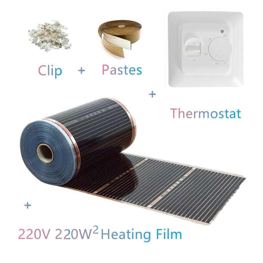 Warm Floor Mat Kits with Thermostat Clips Insulation Pastes Save Energy 220w/m2 Infrared Underfloor Heating Film Suits AC220V