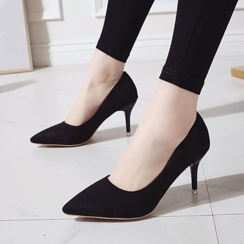 High Heeled Shoes with Pointed Toes and Thin Heels Versatile Suede Sole cm beige