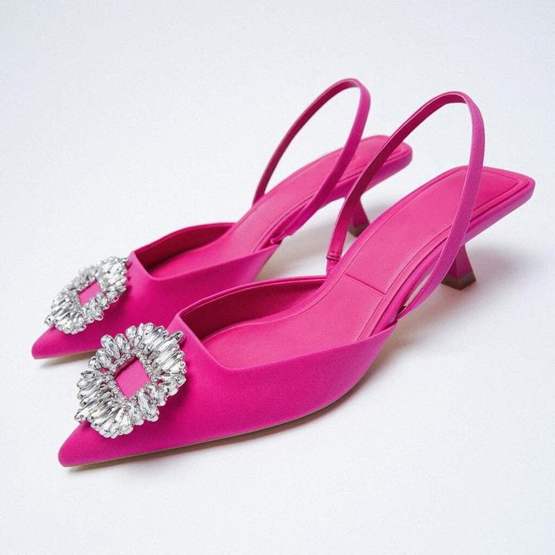 New Women 'S Shoes Pointed Toe Shallow Nude Pink Diamond Shoes Low Heel Back Strappy Shoes Women cm