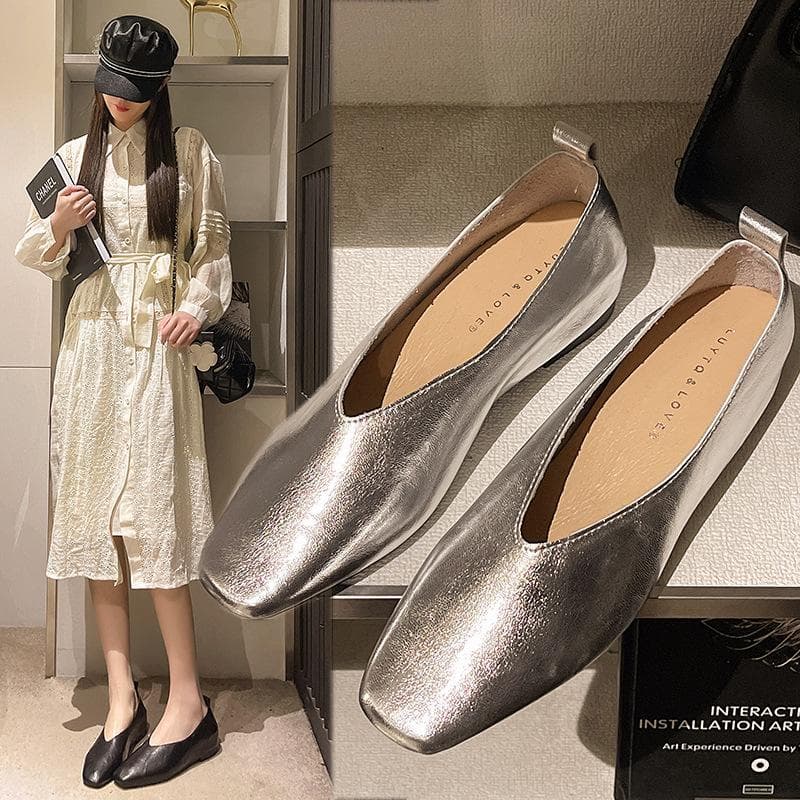 Women's Loafers Leather Luxury Shoes Sss Grade Silver Heels Gold Pumps Square Toe Elegant Mary Janes Shoes for Women cm gold