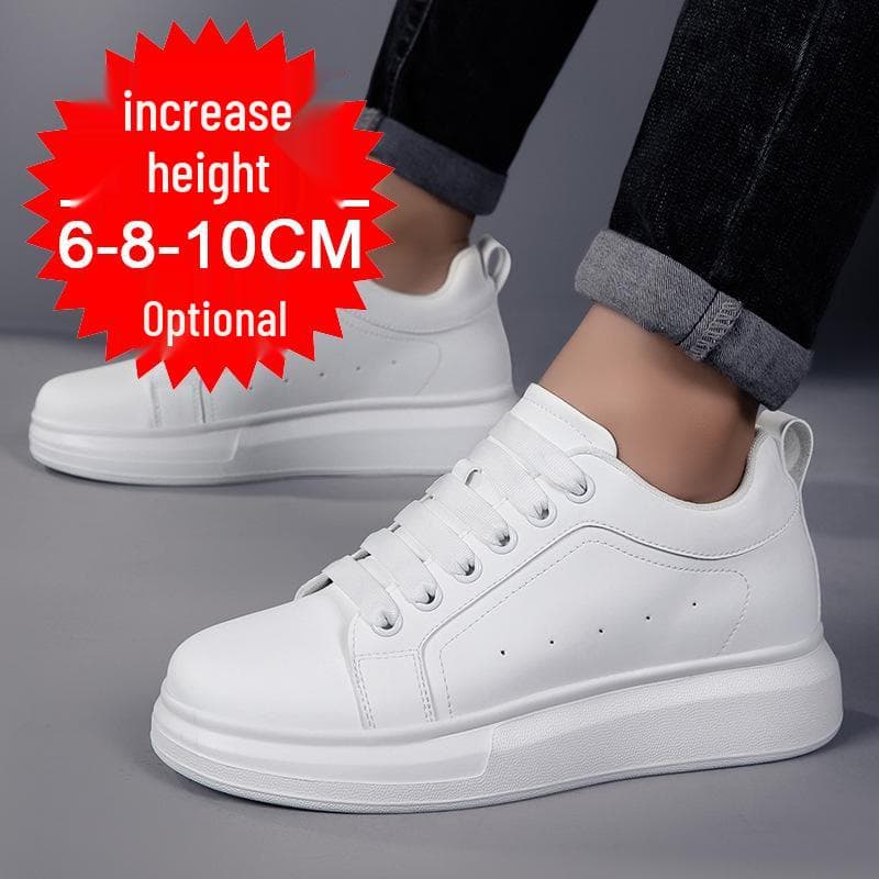 Men's White Height-Increasing Sneakers with Thick Sole, Invisible Inner Lift, and Casual Style, Large Sizes Available, 10cm Boost. cm