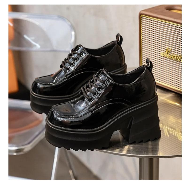 Fashion Platform Shoes Women's Real Leather New Autumn Ultra High Heel Thick Heel Lace-up Single Shoes for Woman Shoe cm