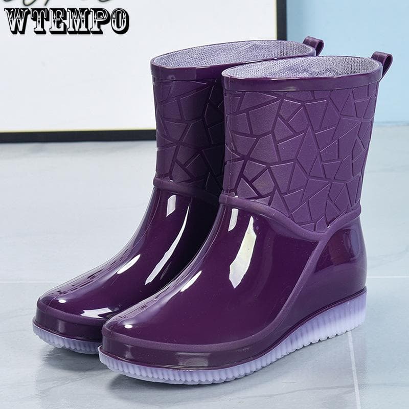 Anti Slip Thick Rain Boots for Women Summer Wear-resistant Rain Boots with Short Boots Fashionable Waterproof Shoe Covers cm purple