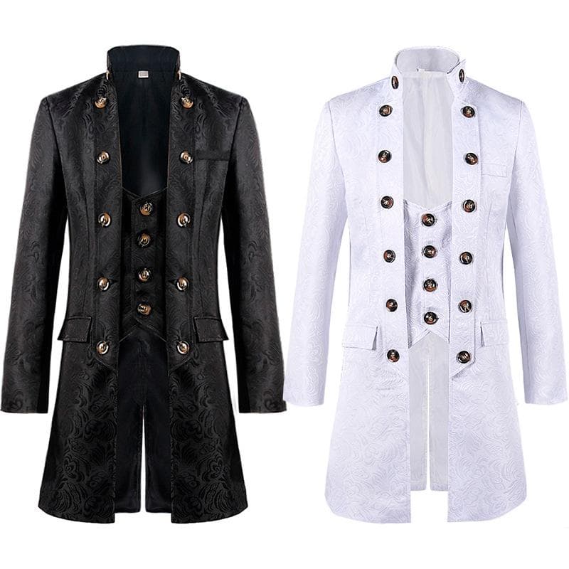 Men's Steampunk Gothic Tailcoat Trench Coat Medieval Christmas Vintage Clothing Victoria Uniform Halloween Costume Tuxedo cm black