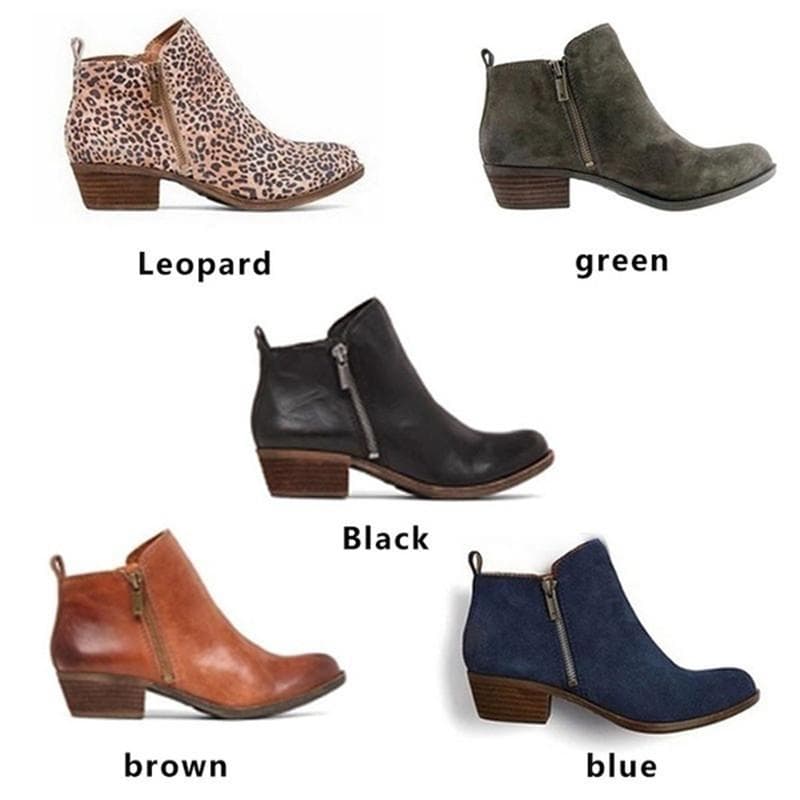 New Style Thick Heel Side Zipper Large Women's Short Boots Suede Martin Boots Warm Solid Color Women's Boots cm green