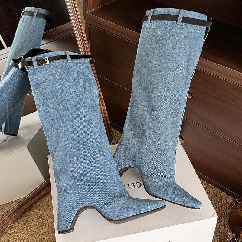 Fashion Knee High Boots for Women Designer High Heels Fashion Shoes Winter Dress Chunky High Boots 2025 New Sexy Goth Mujer Cowboy Botas cm