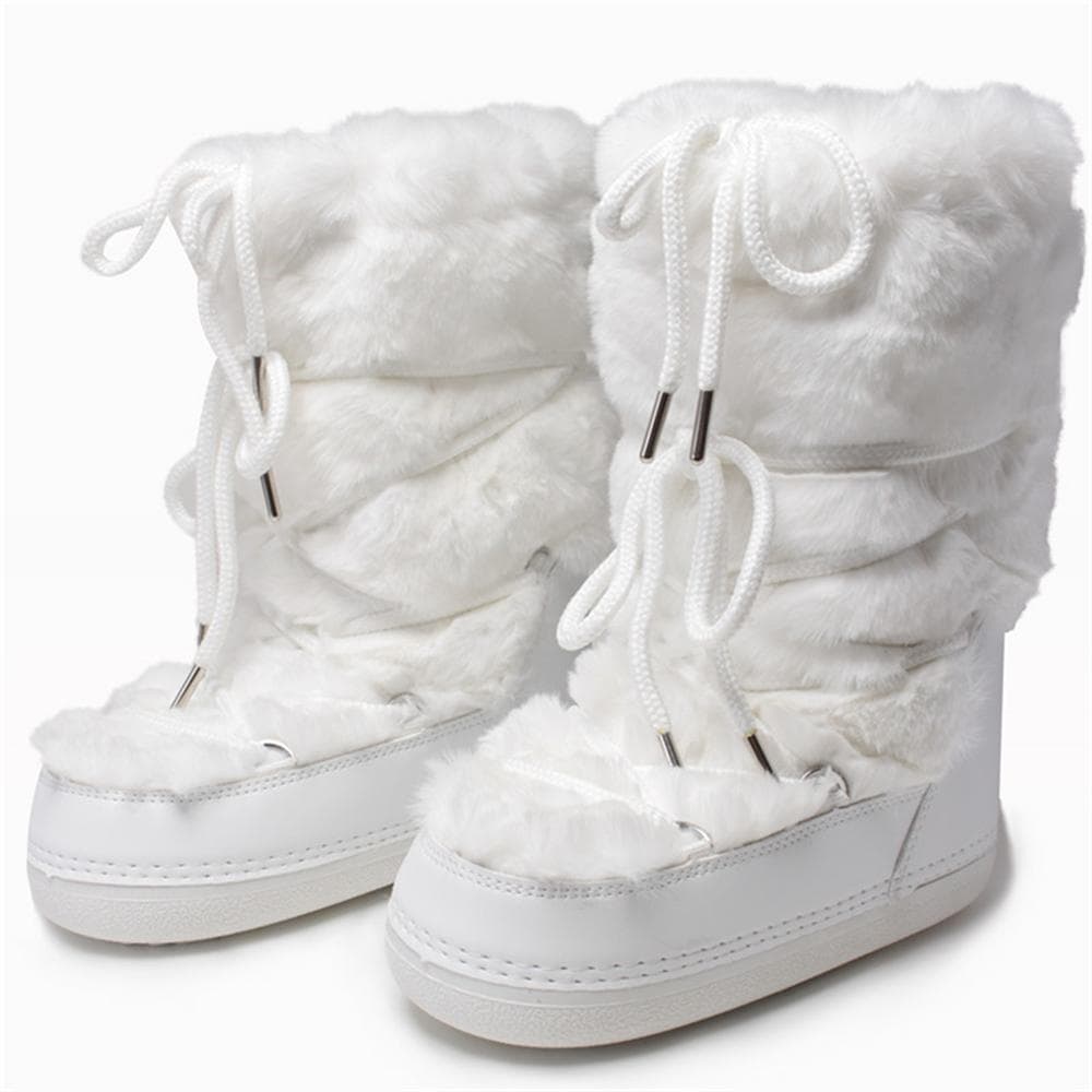 Winter Fur Boots Snow Boots Women Fluffy Fuzzy Furry Faux Fur Boots Middle Calf Platform Pink Black White Furry Boots cm