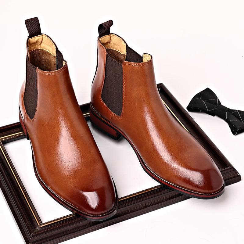 Men's Classic Retro Chelsea Boots Mens Fashion Leather Ankle Boots Men British Style Short Boots High-top Casual Shoes 9.5 brown