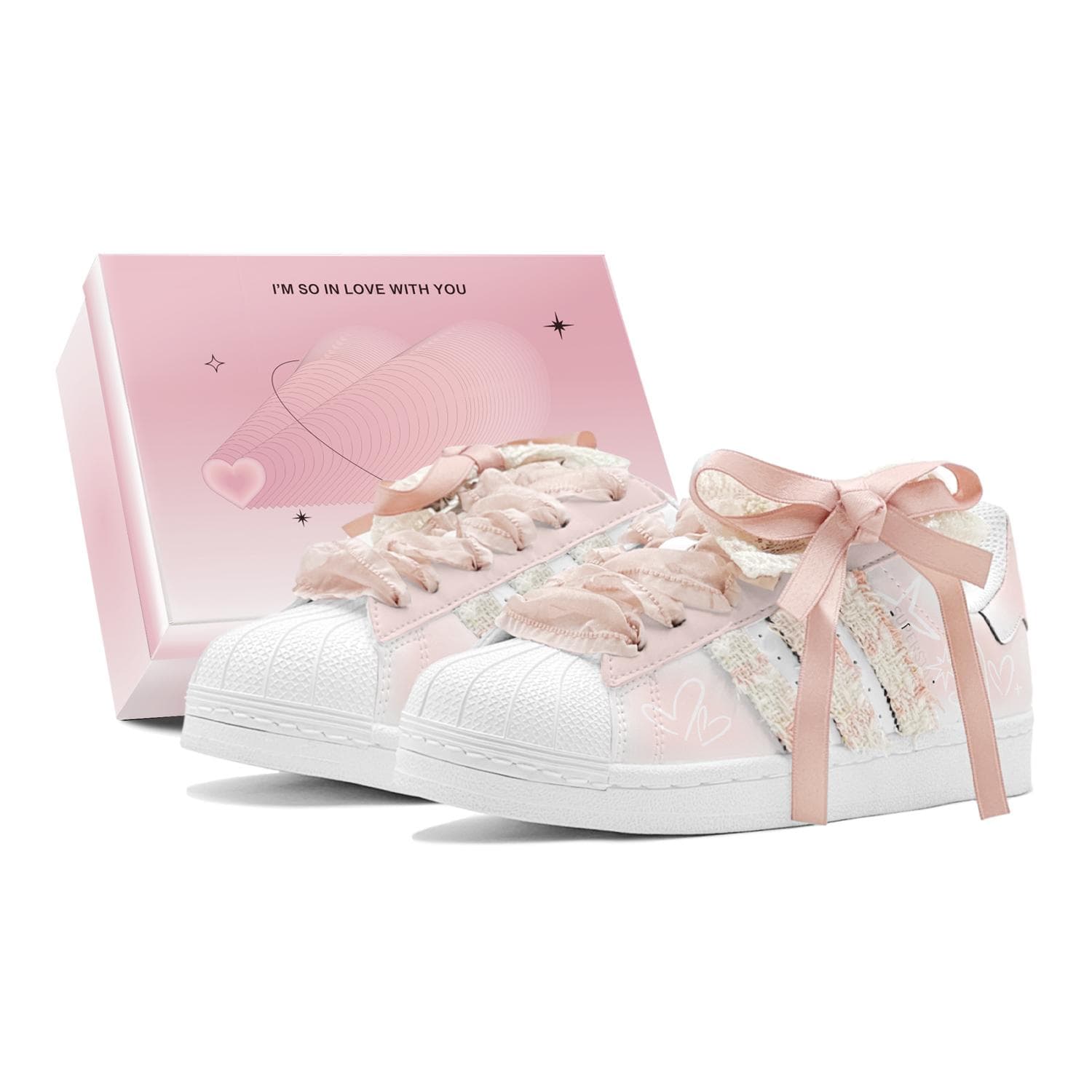 Adidas Originals Superstar 2 Romantic Gift Low top Casual Skateboard Shoes Unisex Orange Pink IH8659(TeamS2-S-BOX) cm