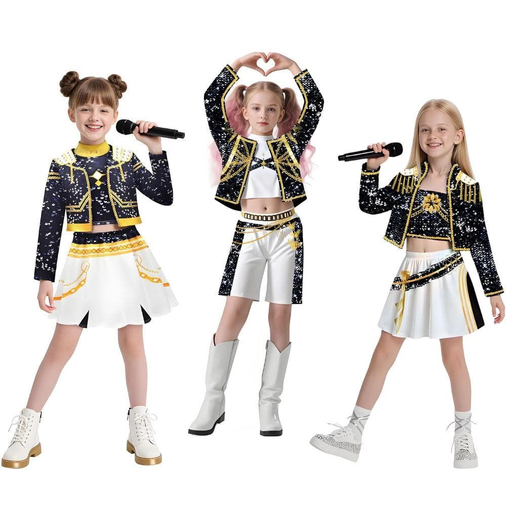 Kpop Demon Hunter Girls Lumi Mira Zoe Cosplay Costume Full Set K-POP Girl Group Halloween Party Uniform Stage Performance Outfit 140cm
