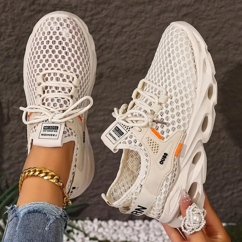 Women'S Breathable Mesh Sneakers - Lightweight Casual Walking Shoes with Cushioned Air Sole Ladies Sneakers, Comfortable Footwear cm white