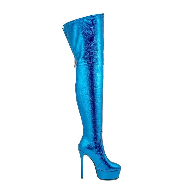 Fashion New Black Green Waterproof Platform 16cm High Heels Over The Knee Boots Women's Fashion Show Pole Dance Round Toe Boots 35-45 cm