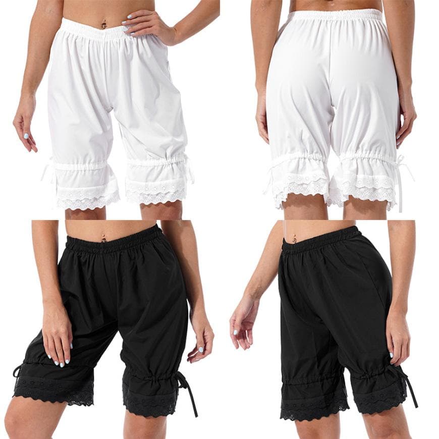 Vintage Underwear Shorts Lady Girl Ruffle Bow Bloomers Pants Historical Halloween Cosplay Costume cm white