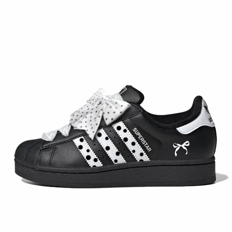 Adidas Originals SUPERSTAR Polka Dot Black Shell Abrasion Resistant Low top Skateboard Shoes Women's Black White EG4959(Team598-) cm