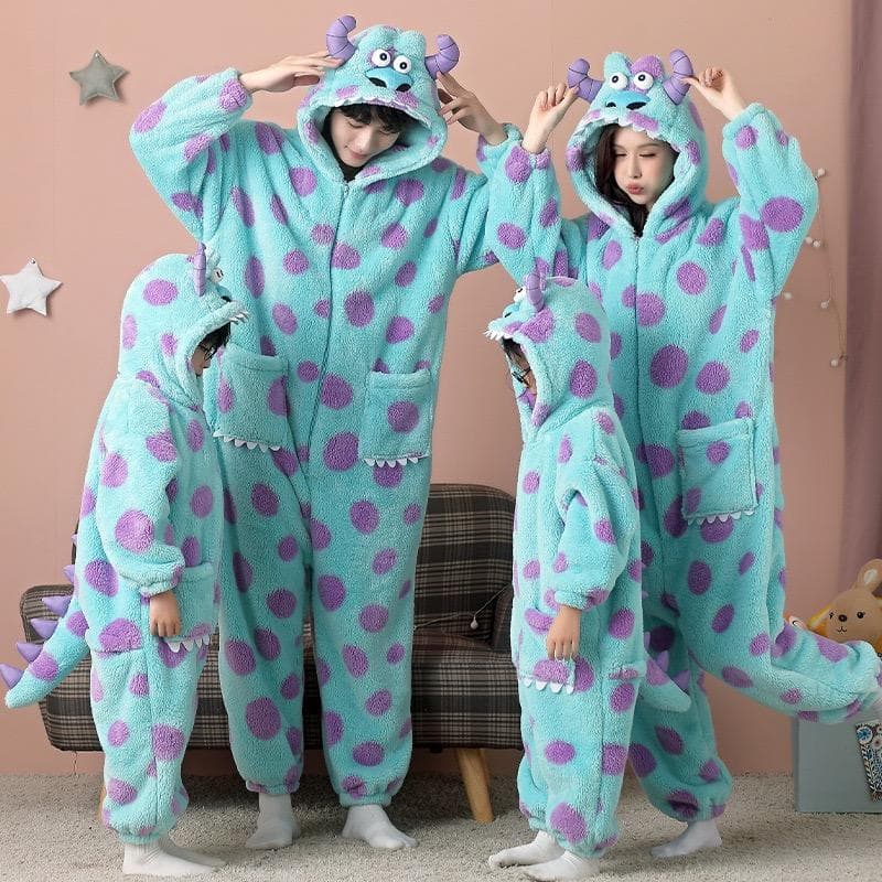 Cartoon Anime Kigurumi Pajamas, Plush Sully Women Pajamas Onesies, Men Halloween Monster Cosplay Costume Children Pijamas Outfit Unisex Homewear 100-1